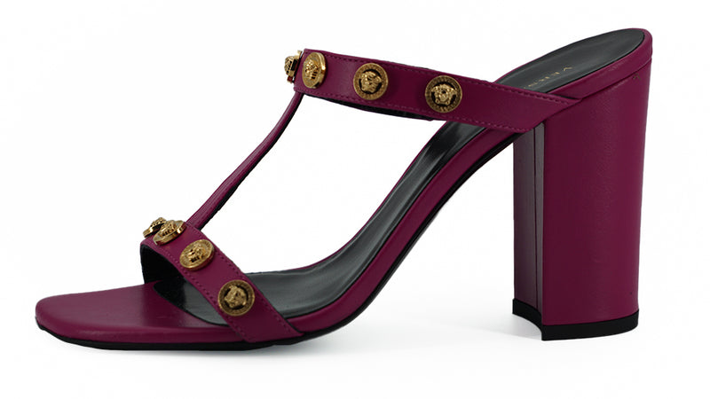 Elegant Purple Calf Leather High Sandals Versace