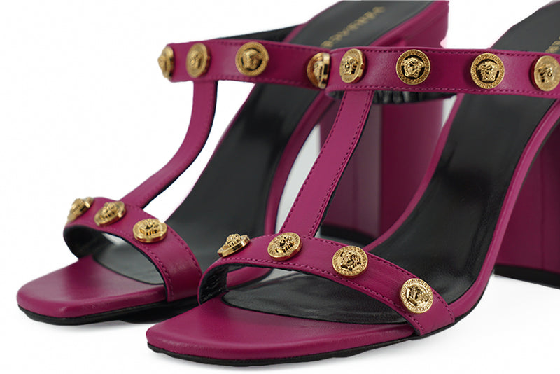 Elegant Purple Calf Leather High Sandals Versace