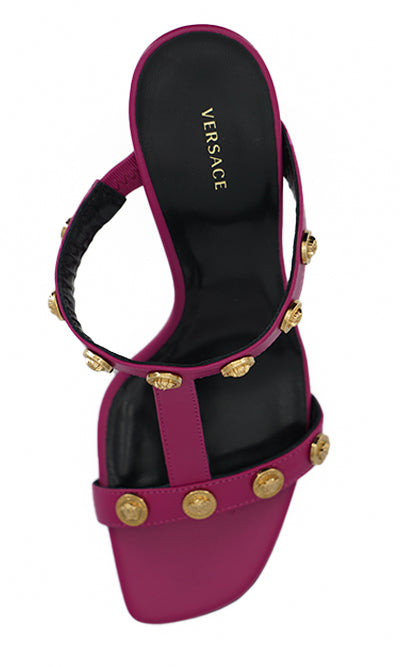 Elegant Purple Calf Leather High Sandals Versace