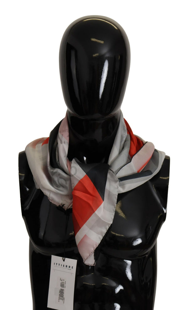 Elegant Silk Scarf in Gray Red Checkered Costume National