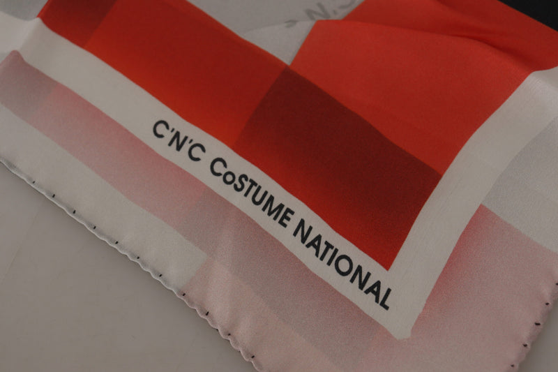 Elegant Silk Scarf in Gray Red Checkered Costume National