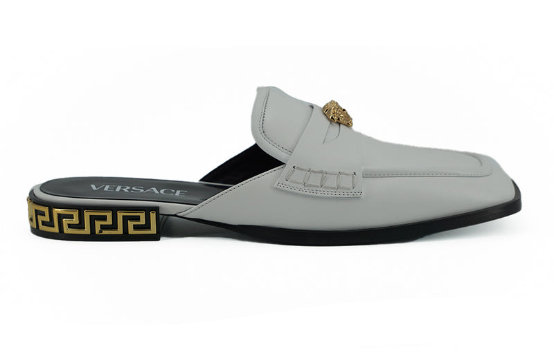 Elegant White Leather Flat Slides Versace