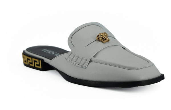 Elegant White Leather Flat Slides Versace