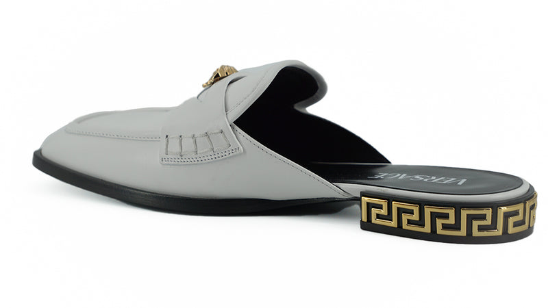 Elegant White Leather Flat Slides Versace