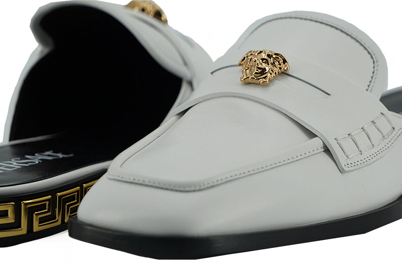 Elegant White Leather Flat Slides Versace