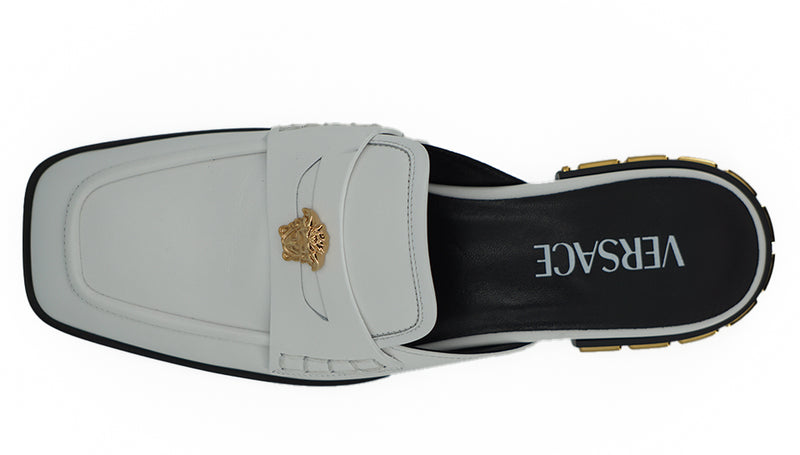 Elegant White Leather Flat Slides Versace