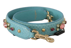 Elegant Blue Leather Bag Strap with Gold Accents Dolce & Gabbana