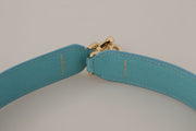 Elegant Blue Leather Bag Strap with Gold Accents Dolce & Gabbana