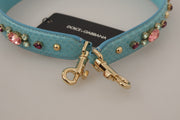 Elegant Blue Leather Bag Strap with Gold Accents Dolce & Gabbana