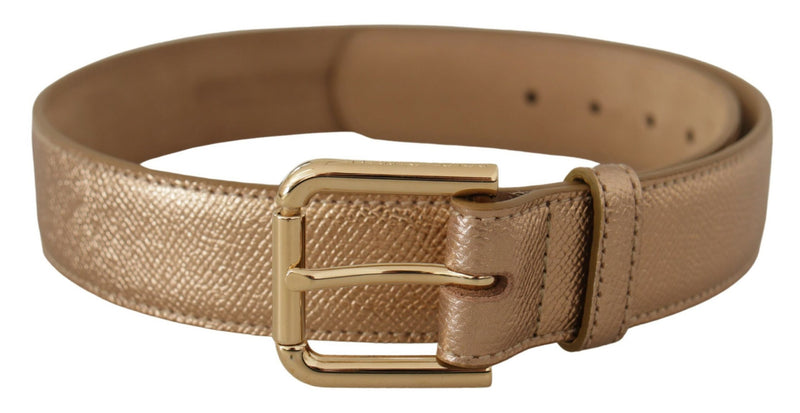 Chic Rose Gold Leather Belt with Logo Buckle Dolce & Gabbana