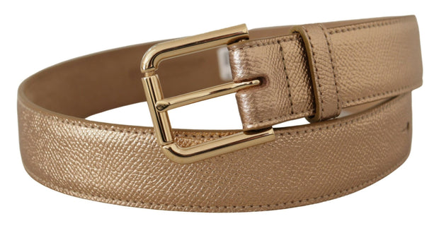 Chic Rose Gold Leather Belt with Logo Buckle Dolce & Gabbana