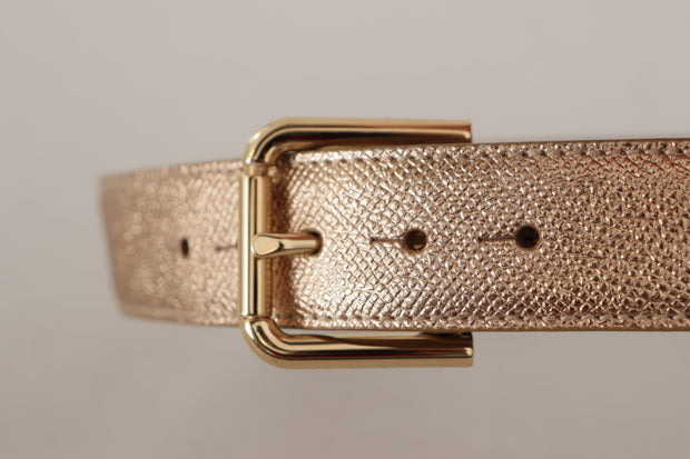 Chic Rose Gold Leather Belt with Logo Buckle Dolce & Gabbana