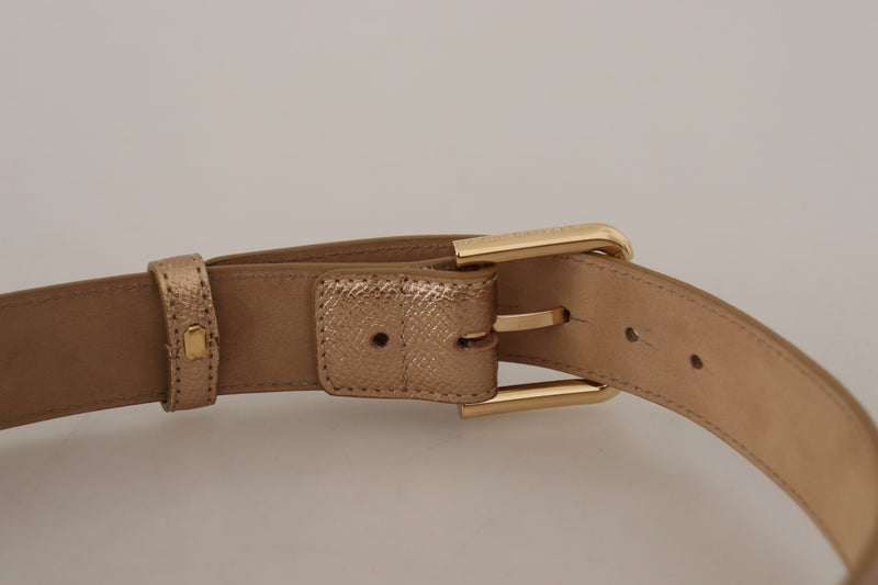 Chic Rose Gold Leather Belt with Logo Buckle Dolce & Gabbana