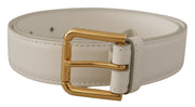 Chic White Leather Belt with Gold Engraved Buckle Dolce & Gabbana