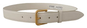 Chic White Leather Belt with Gold Engraved Buckle Dolce & Gabbana