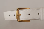 Chic White Leather Belt with Gold Engraved Buckle Dolce & Gabbana