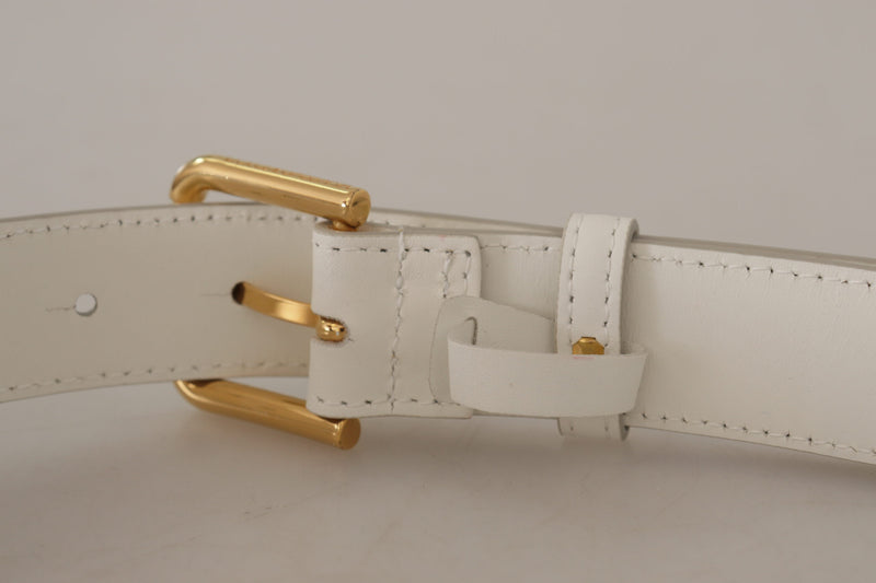 Chic White Leather Belt with Gold Engraved Buckle Dolce & Gabbana