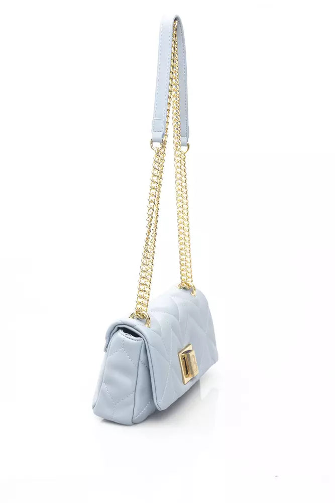 Elegant Light Blue Shoulder Bag with Golden Accents Baldinini Trend