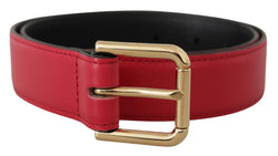 Elegant Red Leather Belt with Gold-Tone Buckle Dolce & Gabbana