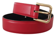 Elegant Red Leather Belt with Gold-Tone Buckle Dolce & Gabbana