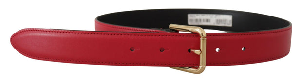 Elegant Red Leather Belt with Gold-Tone Buckle Dolce & Gabbana