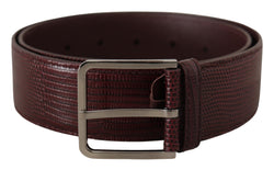 Elegant Maroon Leather Belt with Engraved Buckle Dolce & Gabbana