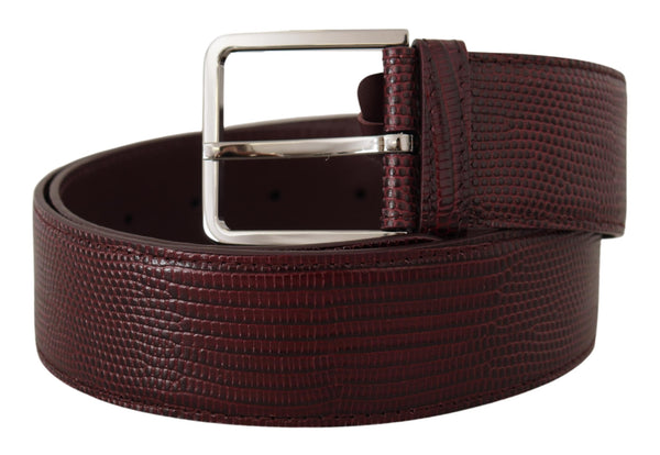 Elegant Maroon Leather Belt with Engraved Buckle Dolce & Gabbana