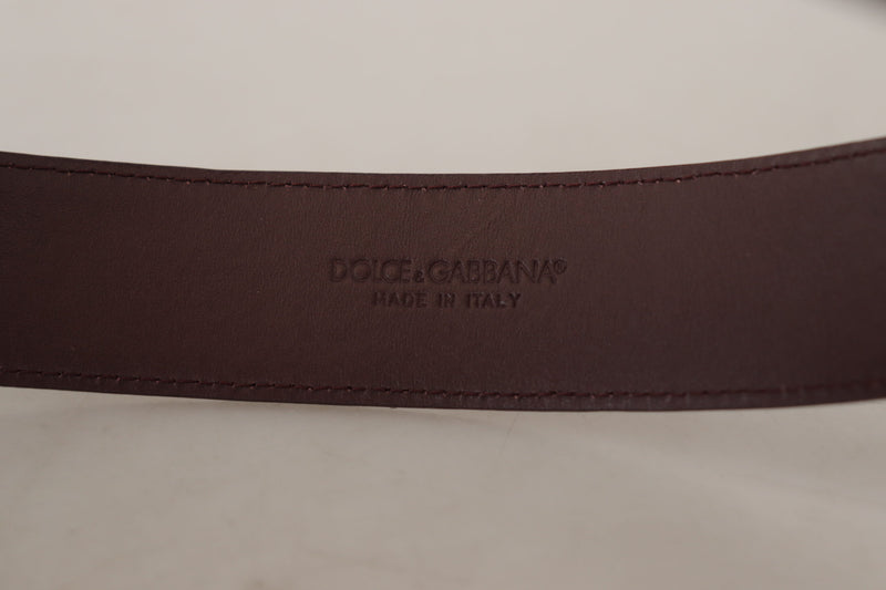 Elegant Maroon Leather Belt with Engraved Buckle Dolce & Gabbana