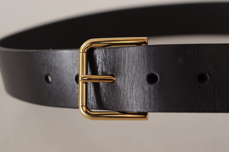 Elegant Black Leather Belt with Gold-Tone Buckle Dolce & Gabbana