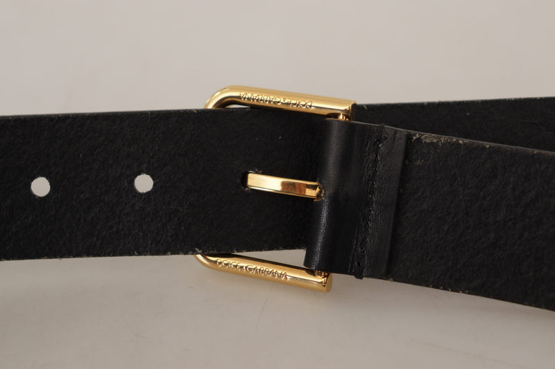 Elegant Black Leather Belt with Gold-Tone Buckle Dolce & Gabbana