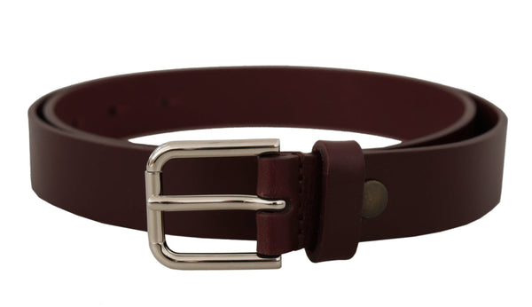 Elegant Maroon Leather Belt with Logo Buckle Dolce & Gabbana