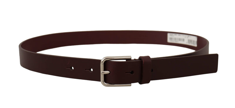 Elegant Maroon Leather Belt with Logo Buckle Dolce & Gabbana