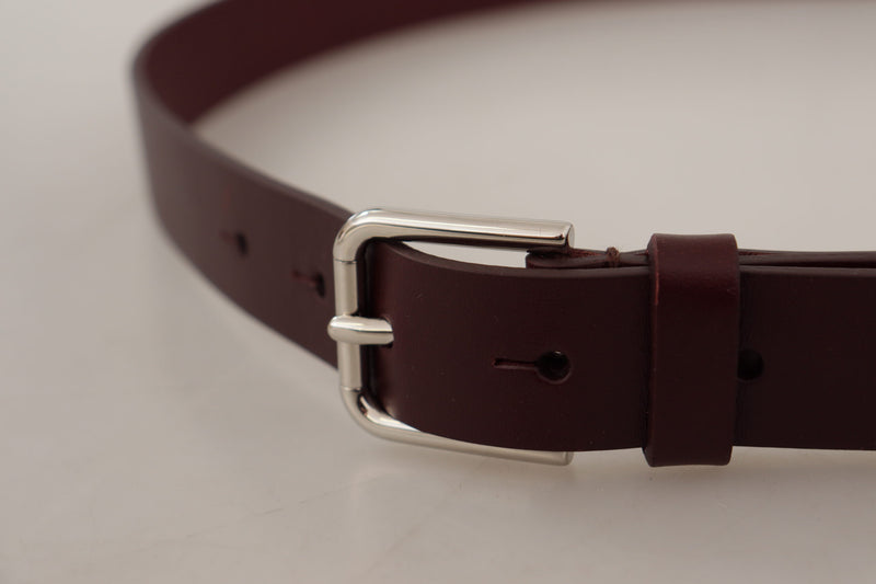 Elegant Maroon Leather Belt with Logo Buckle Dolce & Gabbana