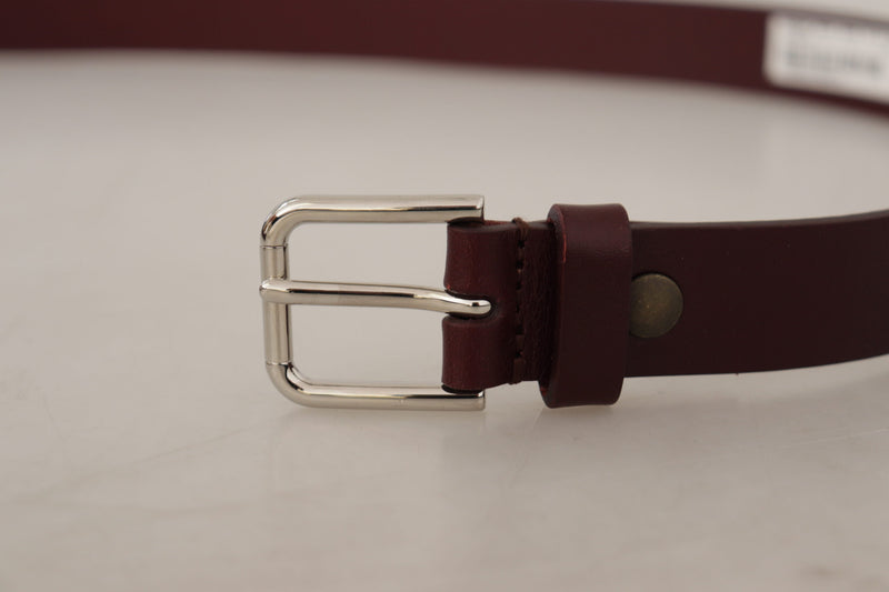 Elegant Maroon Leather Belt with Logo Buckle Dolce & Gabbana