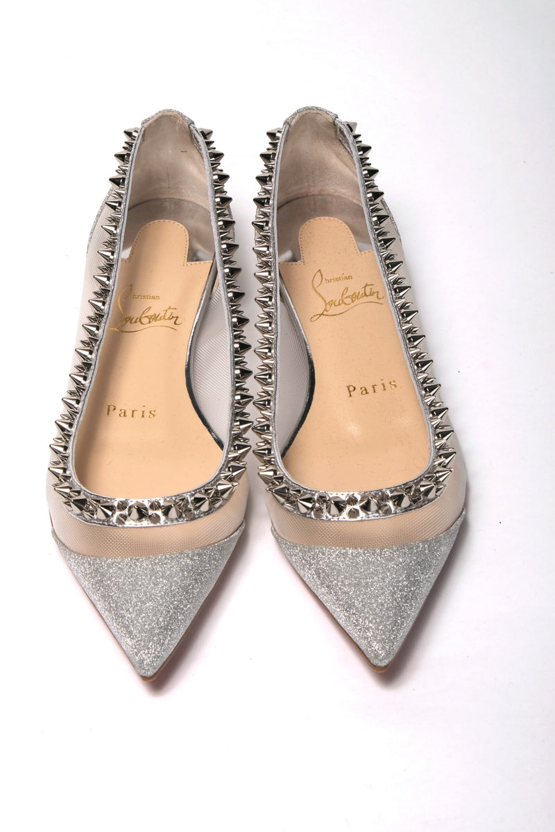 Silver Flat Point Toe Shoe Christian Louboutin