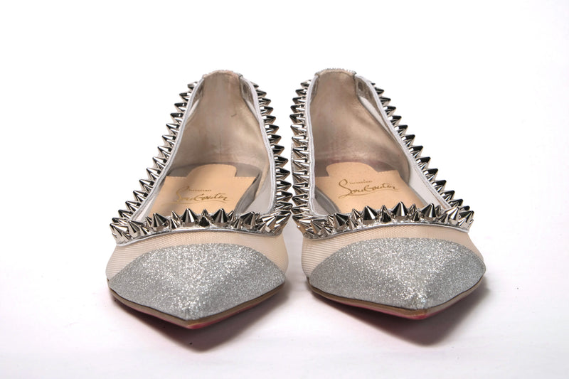 Silver Flat Point Toe Shoe Christian Louboutin