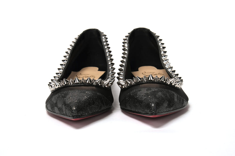 Black Silver Flat Point Toe Shoe Christian Louboutin