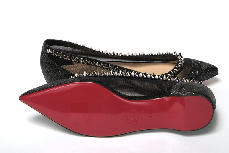 Black Silver Flat Point Toe Shoe Christian Louboutin