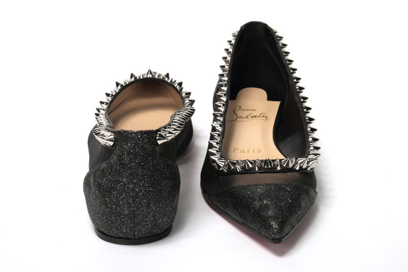 Black Silver Flat Point Toe Shoe Christian Louboutin