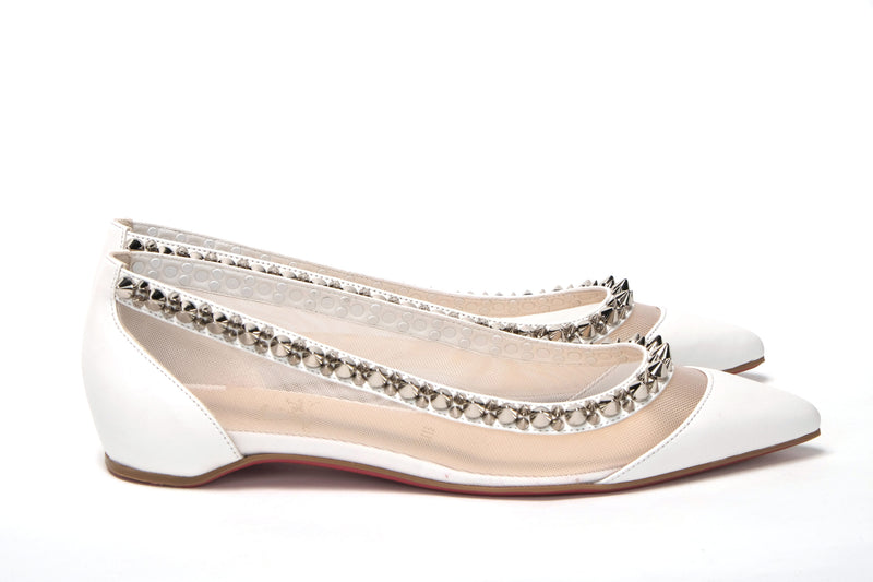 Bianco White silver Flat Point Toe Shoe Christian Louboutin