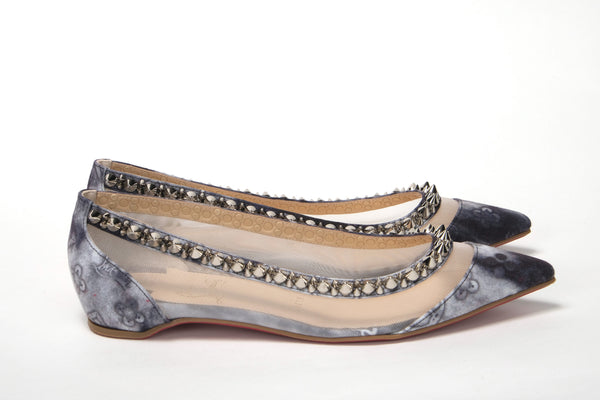 Multicolor Print Silver Flat Point Toe Shoe Christian Louboutin