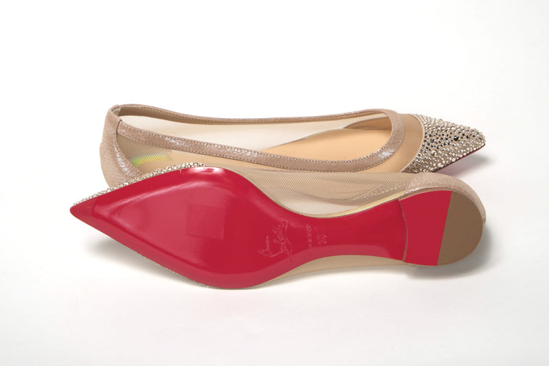 Silver Flat Point Toe Crystals Shoe Christian Louboutin