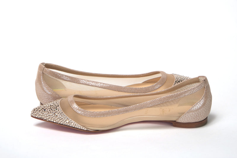 Silver Flat Point Toe Crystals Shoe Christian Louboutin