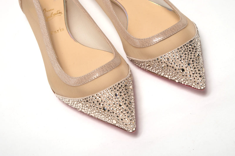 Silver Flat Point Toe Crystals Shoe Christian Louboutin