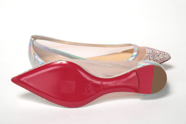 Silver Rose Flat Point Crystals Toe Shoe Christian Louboutin