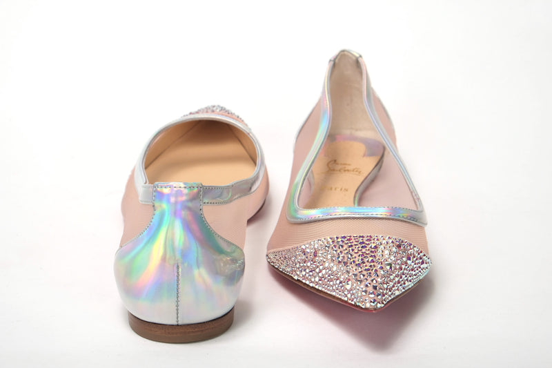 Silver Rose Flat Point Crystals Toe Shoe Christian Louboutin