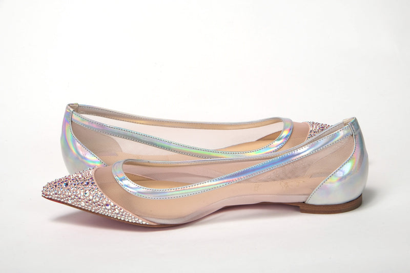 Silver Rose Flat Point Crystals Toe Shoe Christian Louboutin