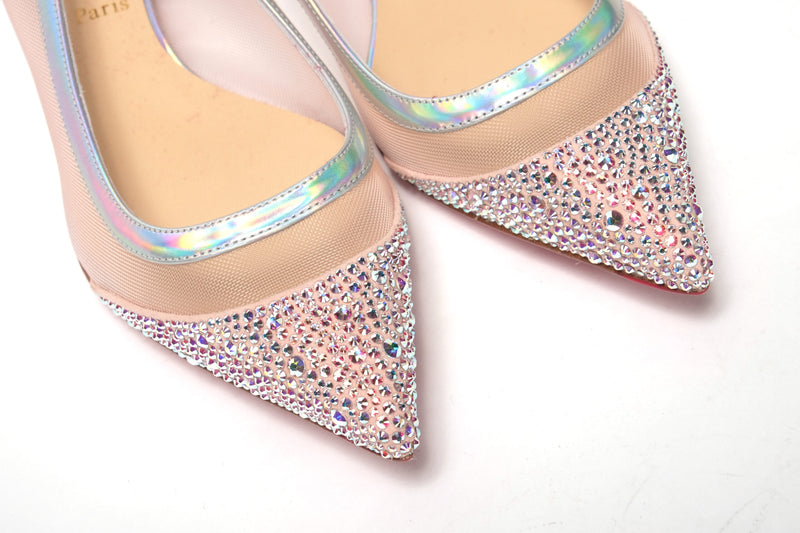 Silver Rose Flat Point Crystals Toe Shoe Christian Louboutin