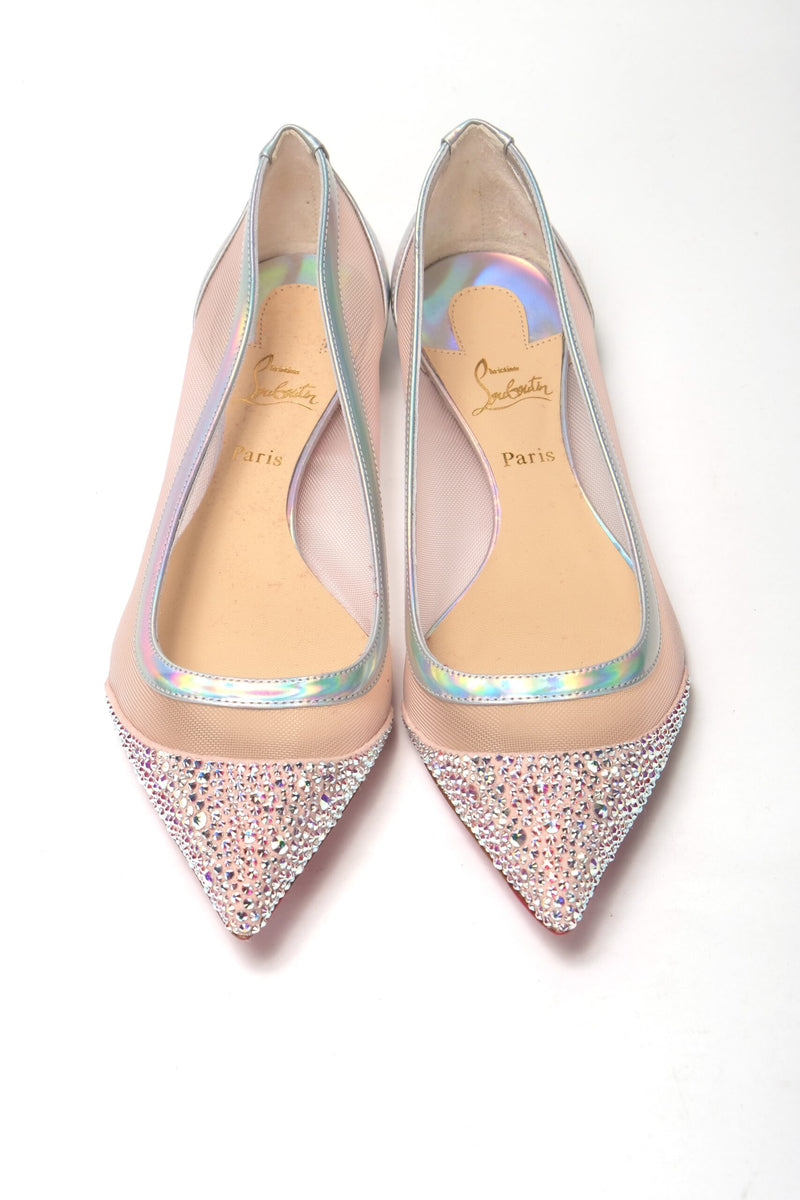 Silver Rose Flat Point Crystals Toe Shoe Christian Louboutin