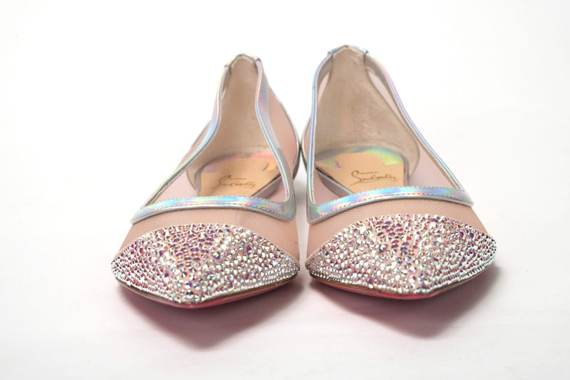 Silver Rose Flat Point Crystals Toe Shoe Christian Louboutin